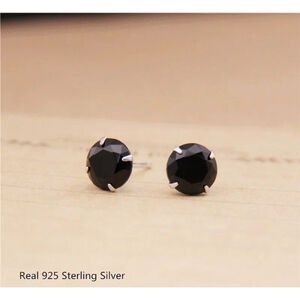 Men's Black Onyx Round 925 Sterling Silver Stud Earrings, Size‎ 7mm
